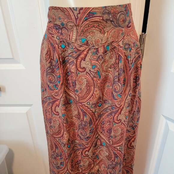 Contemporary Classics Red Floral Paisley Print Midi Tea Length Skirt - Picture 11 of 16